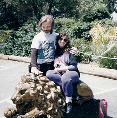 Wolf, Mou, and the brass lion at the Oakland Zoo